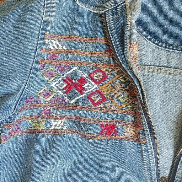 Vintage 90s y2k embroidered denim zip up denim jacket size 2x - Picture 3 of 7